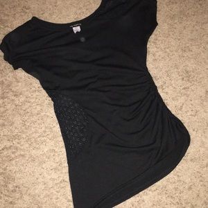 Black tee with see through side and shoulder